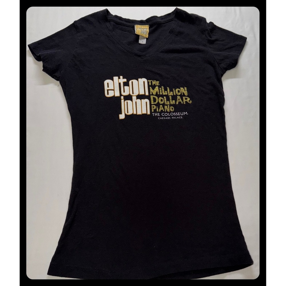 Elton John T-Shirt Women Medium Black Glitter Million Dollar Piano Concert Tee
